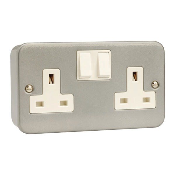 Click Scolmore Essentials Metal Clad 2 Gang Double Pole 13A Switched Socket (No K/O) - CL036B, Image 1 of 1