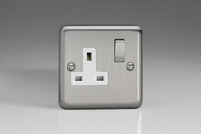 Varilight Classic 1 Gang Switched Socket with White Insets (Single XS4DW) - Matt Chrome - XS4DW, Image 1 of 1