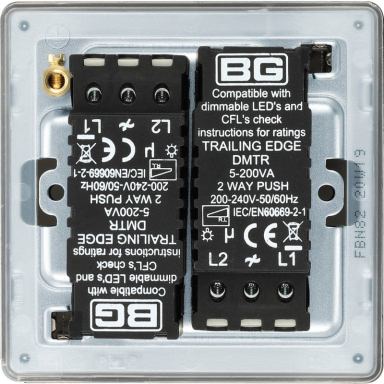 BG Nexus Flatplate Screwless Black Nickel 2 Gang 2 Way Intelligent Trailing Edge Dimmer Switch Push On/Off  - FBN82, Image 7 of 7