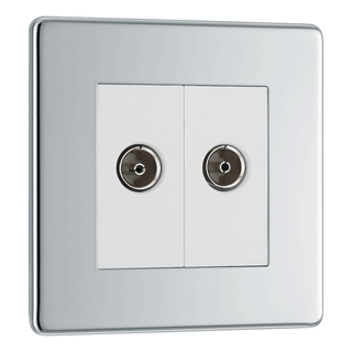 BG Nexus Flatplate Screwless Polished Chrome 2 Gang Double Co-Axial Socket for TV & FM Aerial Connection - FPC61