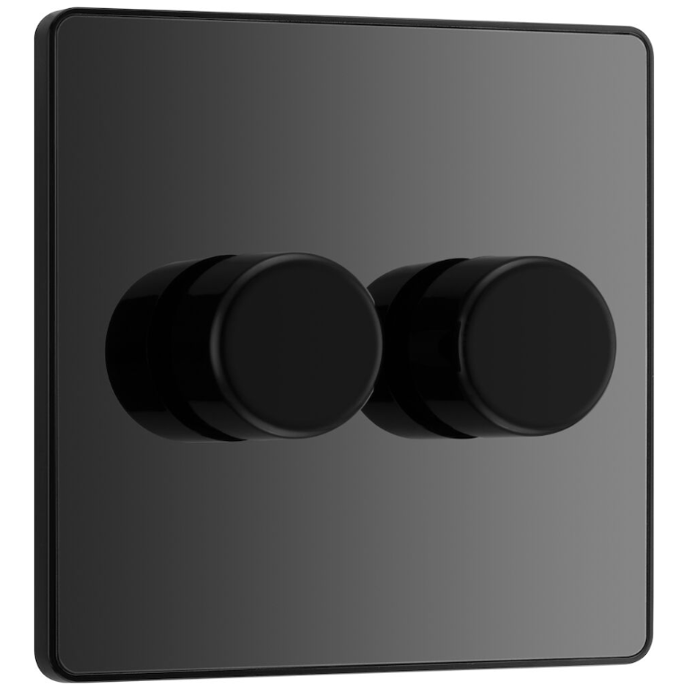 BG Evolve Black Chrome Trailing Edge LED 200W Double Dimmer Switch 2W ledbulbs.co.uk