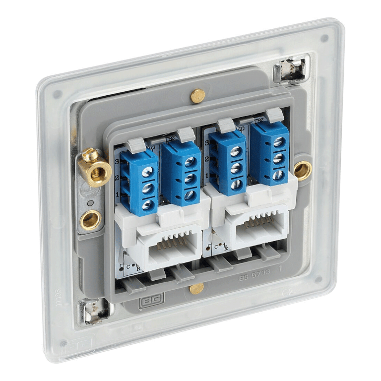 BG Screwless Flatplate Brushed Steel Double Slave Telephone Socket - FBSBTS2, Image 2 of 3