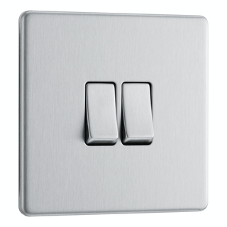 BG Screwless Flatplate Brushed Steel Double Switch, 10Ax 2 Way - FBS42