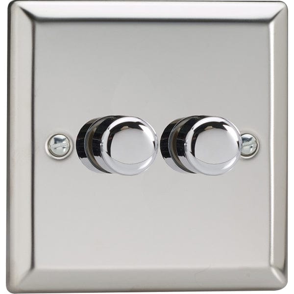 Varilight Classic 2-Gang 2-Way Push-On/Off Rotary LED Dimmer - Mirror Chrome - JCP252, Image 1 of 1