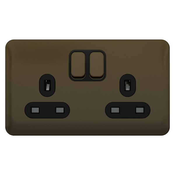 Schneider LSD 2G 13A Double Pole Switched Socket Black Insert - Mocha Bronze - GGBL3020DBMB, Image 1 of 1