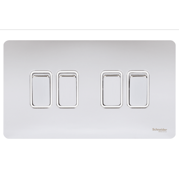 Schneider USFP 16AX 4G 2W Switched White Insert Polished Chrome - GU1442WPC, Image 1 of 1