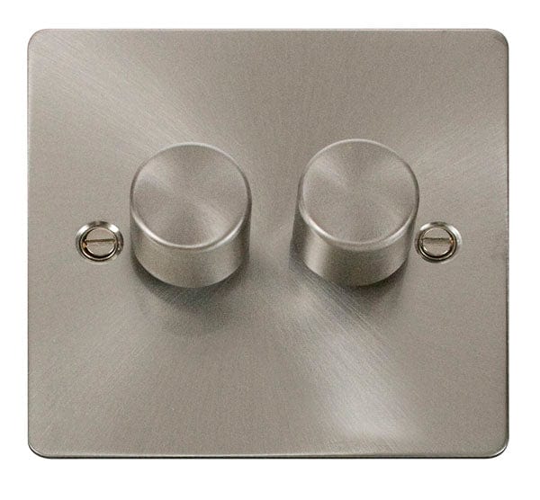 Click Scolmore Define 2 Gang 2 Way 400Va Dimmer Switch - Brushed Stainless - FPBS152, Image 1 of 1