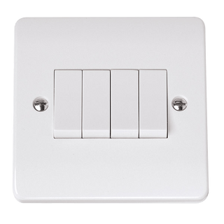 Click Scolmore Mode 10A 4 Gang 2 Way Rocker Switch Polar White - CMA9014