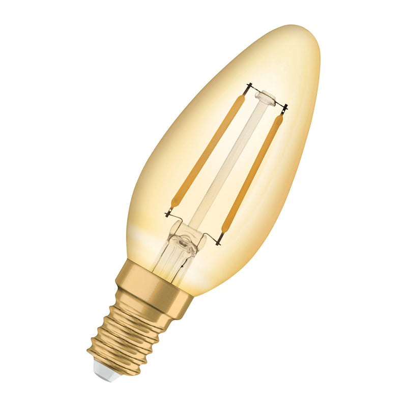 Osram 1.4W Vintage Gold LED Candle Bulb E14/SES Very Warm White - 293205, Image 2 of 4