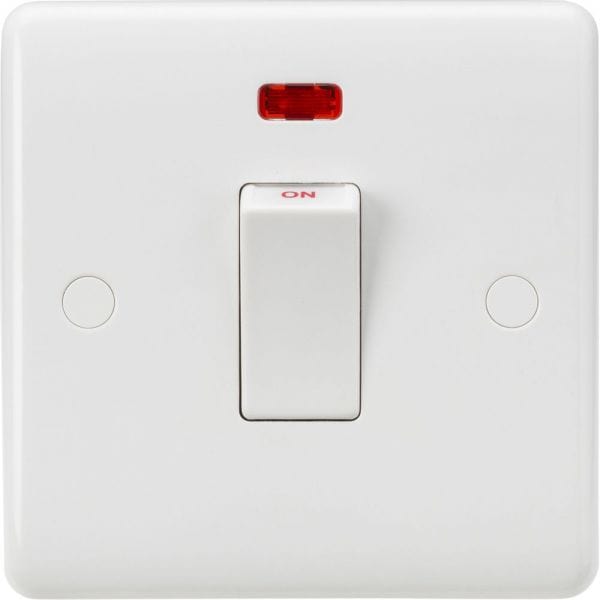 Knightsbridge Curved Edge 45A 1G DP Switch with Neon (White Rocker) - White - CU8331NW, Image 1 of 1