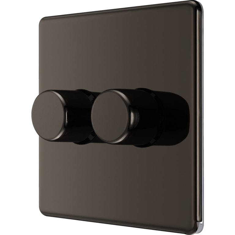 BG Nexus Flatplate Screwless Black Nickel 2 Gang 2 Way Intelligent Trailing Edge Dimmer Switch Push On/Off  - FBN82, Image 2 of 7