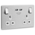 BG Flat Plate Brushed Steel Wh 13A, 2G Skt+2 Usb (2.1A), Skt - FBS22UW