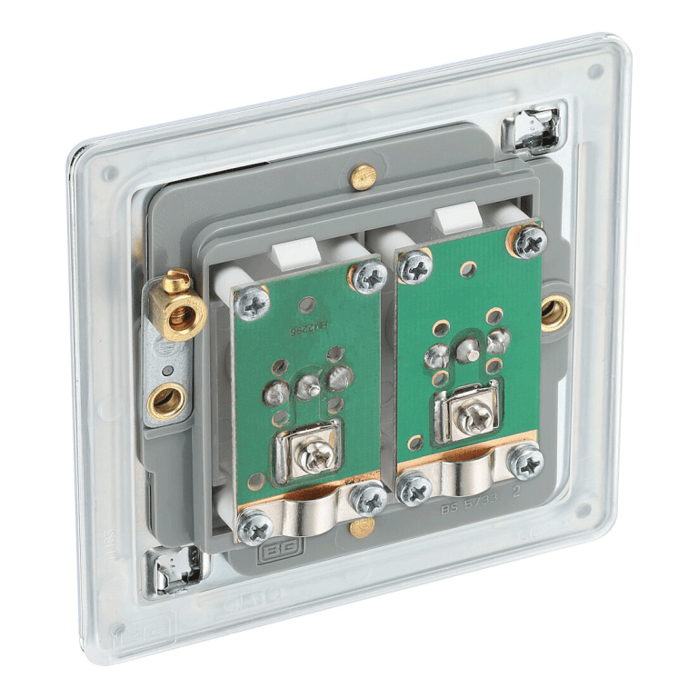 BG Nexus Flatplate Screwless Polished Chrome 2 Gang Double Co-Axial Socket for TV & FM Aerial Connection - FPC61, Image 3 of 3