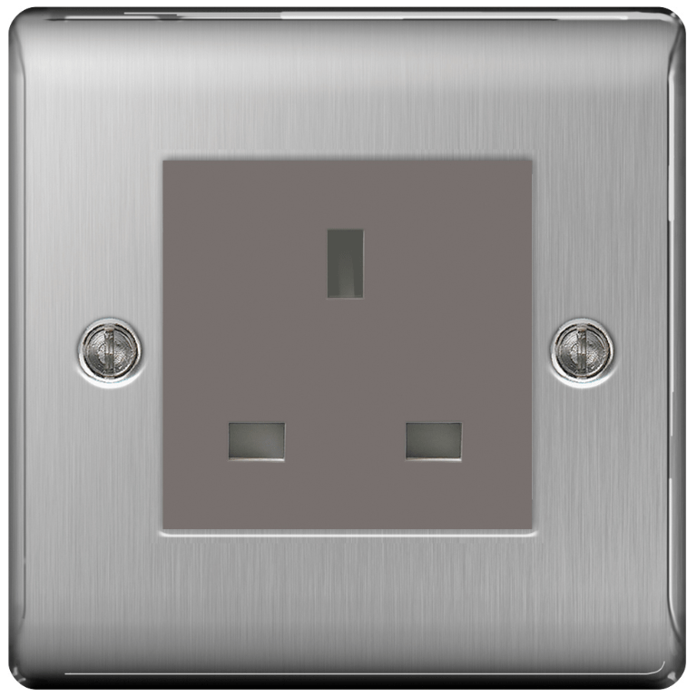 BG Nexus Metal Brushed Steel 1 Gang 13A Unswitched Socket Grey - NBS23G, Image 1 of 1