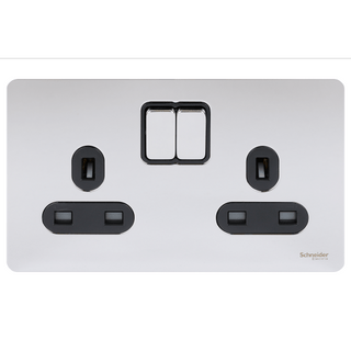 Schneider USFP 13A SP 2G Switched Socket Black Insert - Polished Chrome - GU3420BPC