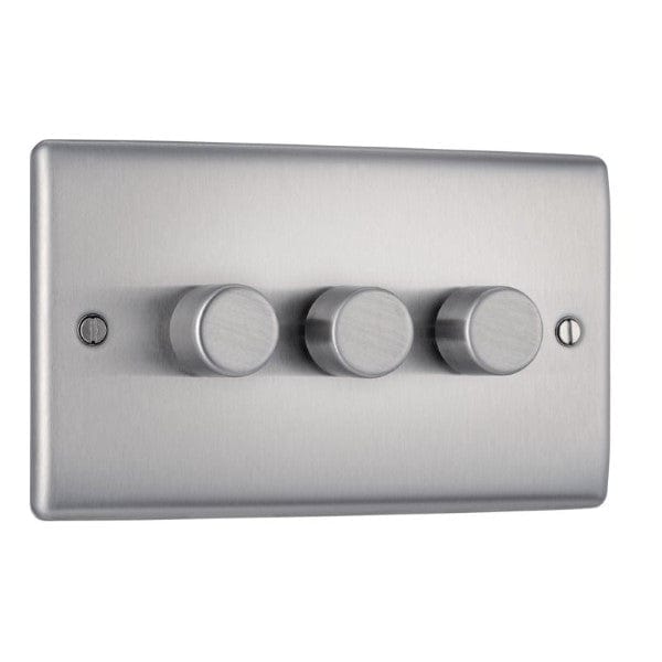 BG Nexus Metal Brushed Steel Triple Intelligent Led Dimmer Switch, 2-Way Push On/Off - NBS83, Image 1 of 1