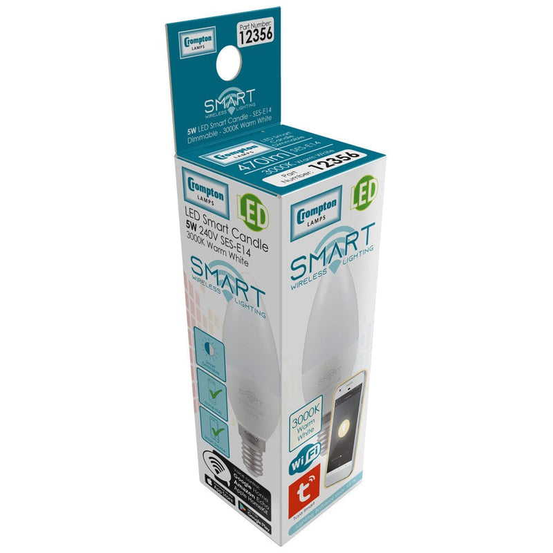 Crompton LED Smart Candle 5W Dimmable 3000K SES-E14 - CROM12356, Image 2 of 2