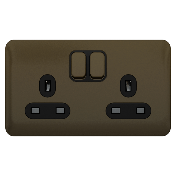 Schneider LSD 2G 13A Switched Socket Black Insert - Mocha Bronze - GGBL3020BMB, Image 1 of 1