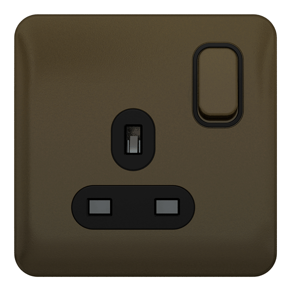 Schneider LSD 1G 13A Switched Socket Black Insert Mocha Bronze - GGBL3010BMB, Image 1 of 1