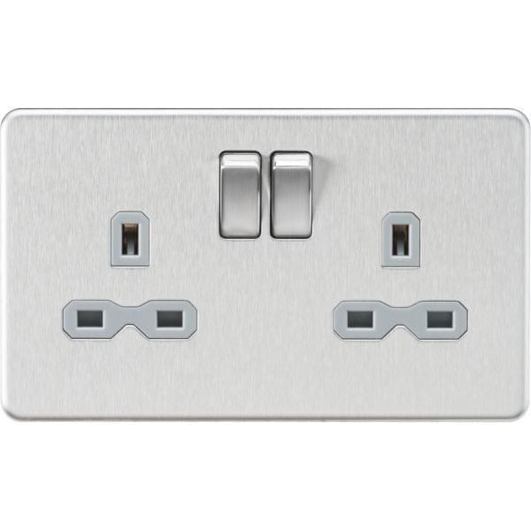 Knightsbridge Screwless 13A 2G DP switched socket - Brushed chrome with grey insert - SFR9000BCG, Image 1 of 1