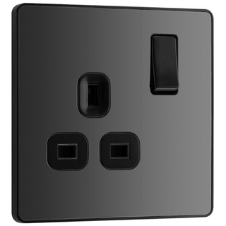 BG Evolve Black Chrome Single Switched 13A Power Socket - PCDBC21B