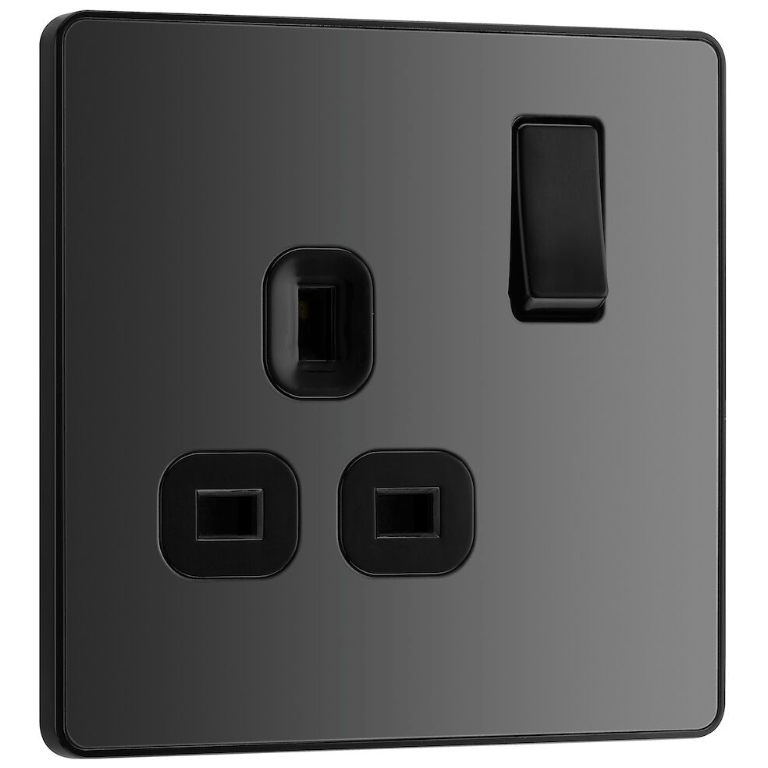 BG Evolve Black Chrome Single Switched 13A Power Socket - PCDBC21B, Image 1 of 3