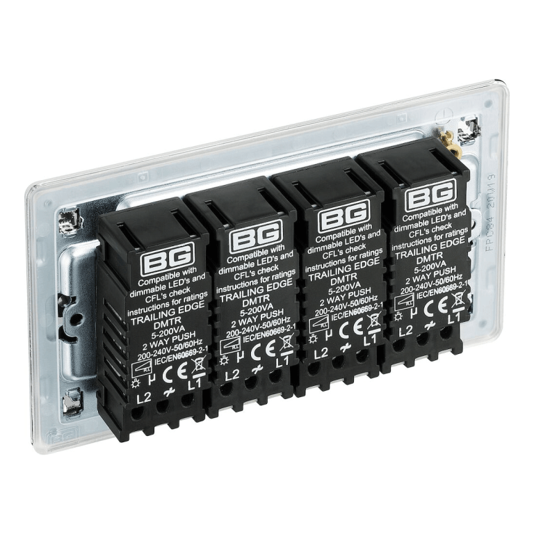BG Screwless Flatplate Polished Chrome Quadruple Intelligent Led Dimmer Switch, 2-Way Push On/Off - FPC84, Image 3 of 3