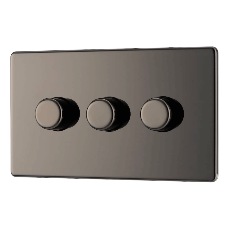 BG Screwless Flatplate Black Nickel Triple Intelligent Led Dimmer Switch, 2-Way Push On/Off - FBN83, Image 1 of 3