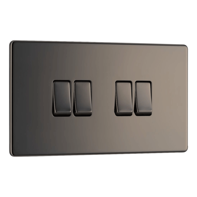 BG Screwless Flatplate Black Nickel Quadruple Switch, 10Ax 2 Way - FBN44, Image 1 of 3