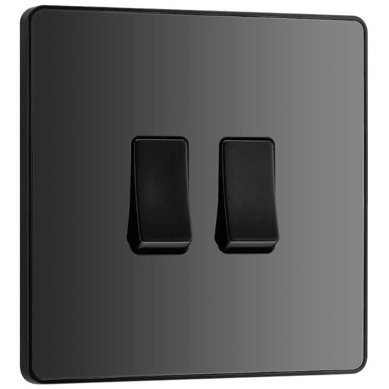 BG Evolve Black Chrome Double Light Switch 20A 16AX 2 Way PCDBC42B