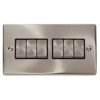 Click Scolmore Deco Ingot 6 Gang 10AX 2 Way Plate Switch - VPSC416BK