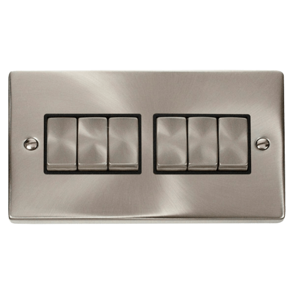 Click Scolmore Deco Ingot 6 Gang 10AX 2 Way Plate Switch - VPSC416BK, Image 1 of 1