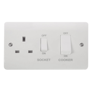Click Scolmore Mode 45A 1 Gang Cooker Switch & Plug Socket Polar White - CMA504