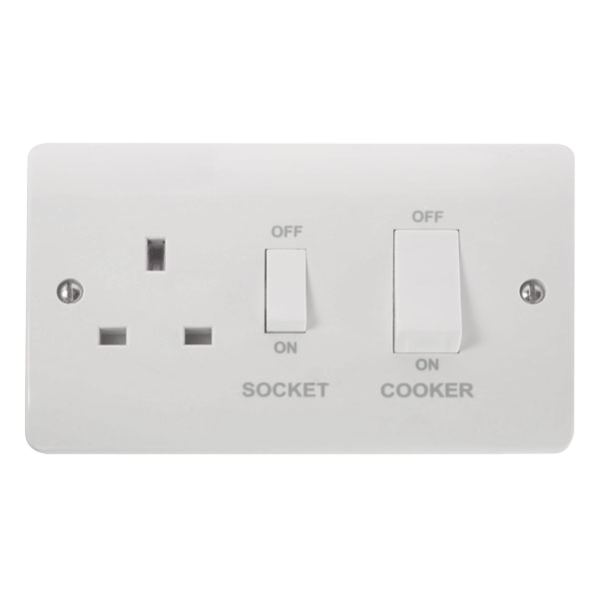 Click Scolmore Mode 45A 1 Gang Cooker Switch & Plug Socket Polar White - CMA504, Image 1 of 1