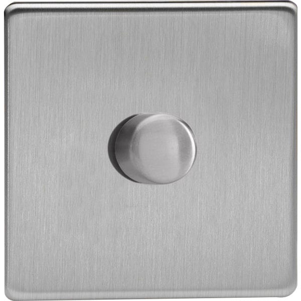 Varilight Screwless 1-Gang 2-Way Push-On/Off Rotary LED Dimmer - Brushed Steel - JDSP401S, Image 1 of 1
