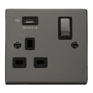 Click Scolmore Deco 2.1A USB 1 Gang Plug Socket - VPBN571UBK