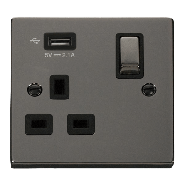 Click Scolmore Deco 2.1A USB 1 Gang Plug Socket - VPBN571UBK, Image 1 of 1