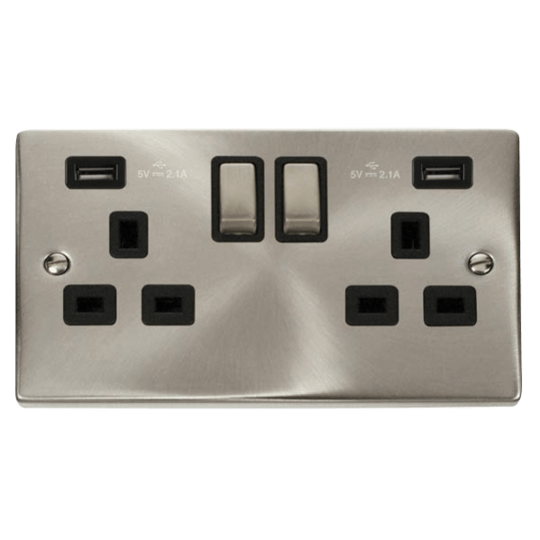 Click Scolmore Deco Ingot 2 Gang 13A 2x USB-A 4.2A Switched Socket - VPSC580BK, Image 1 of 1
