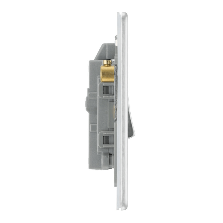 BG Screwless Flatplate Brushed Steel Single Switch, 20A With Power Indicator - FBS31, Image 2 of 3