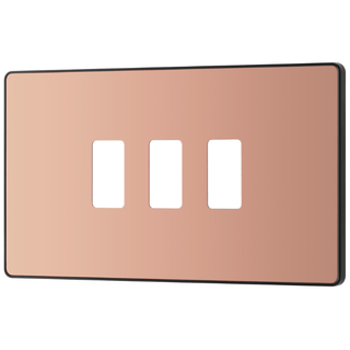 BG Evolve 3 Gang Grid Front Plate - Polished Copper (Black) - RPCDCP3B
