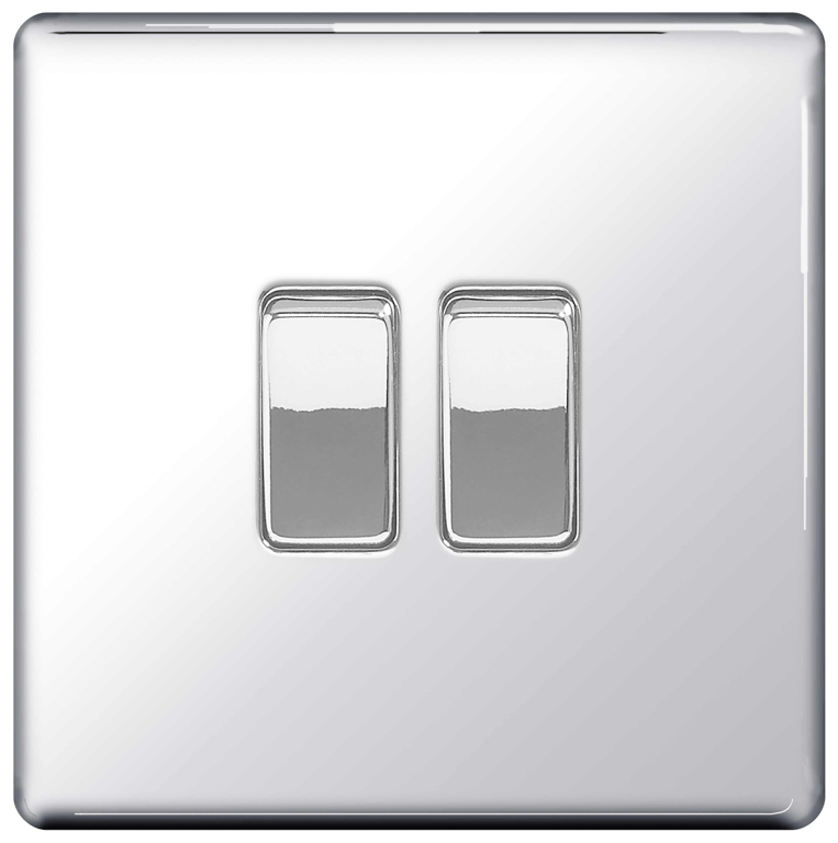 BG Screwless Flatplate Polished Chrome Double Switch, 10Ax 2 Way - FPC42, Image 1 of 1