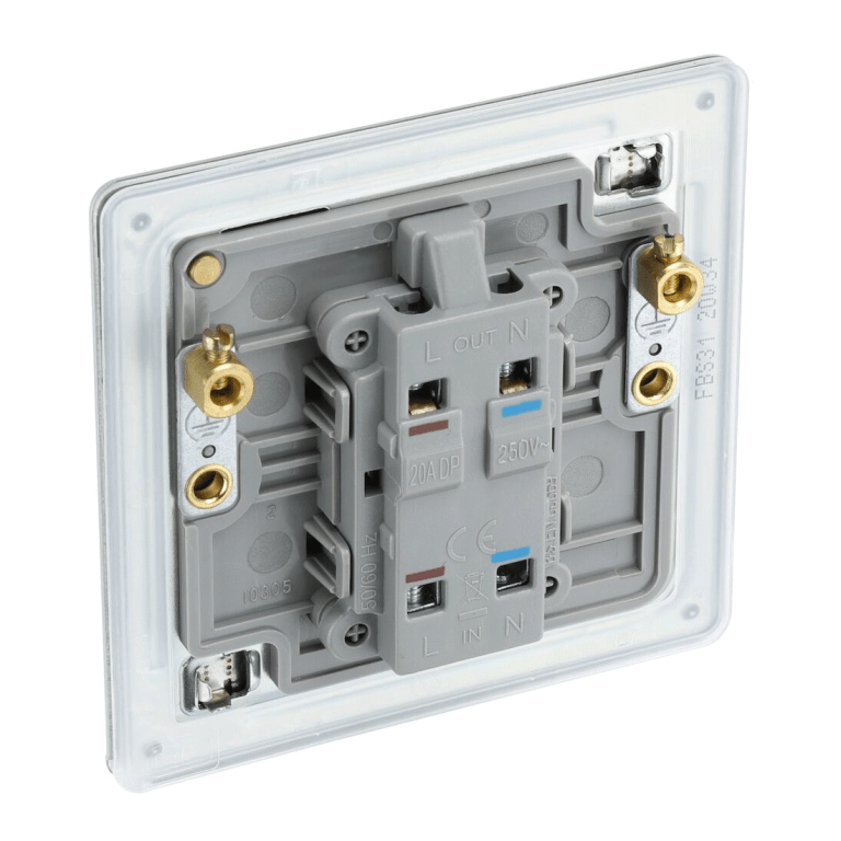 BG Screwless Flatplate Brushed Steel Single Switch, 20A With Power Indicator - FBS31, Image 3 of 3