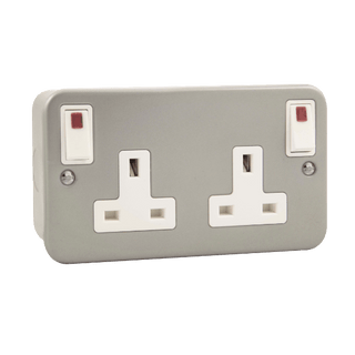Click Scolmore Essentials 2 Gang 13A Double Pole Plug Socket With Neon - CL840