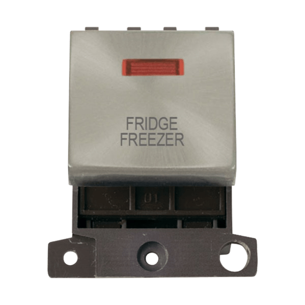 Click Scolmore MiniGrid 20A Double-Pole Ingot & Neon Fridge Freezer Switch Satin Chrome - MD023SC-FF, Image 1 of 1