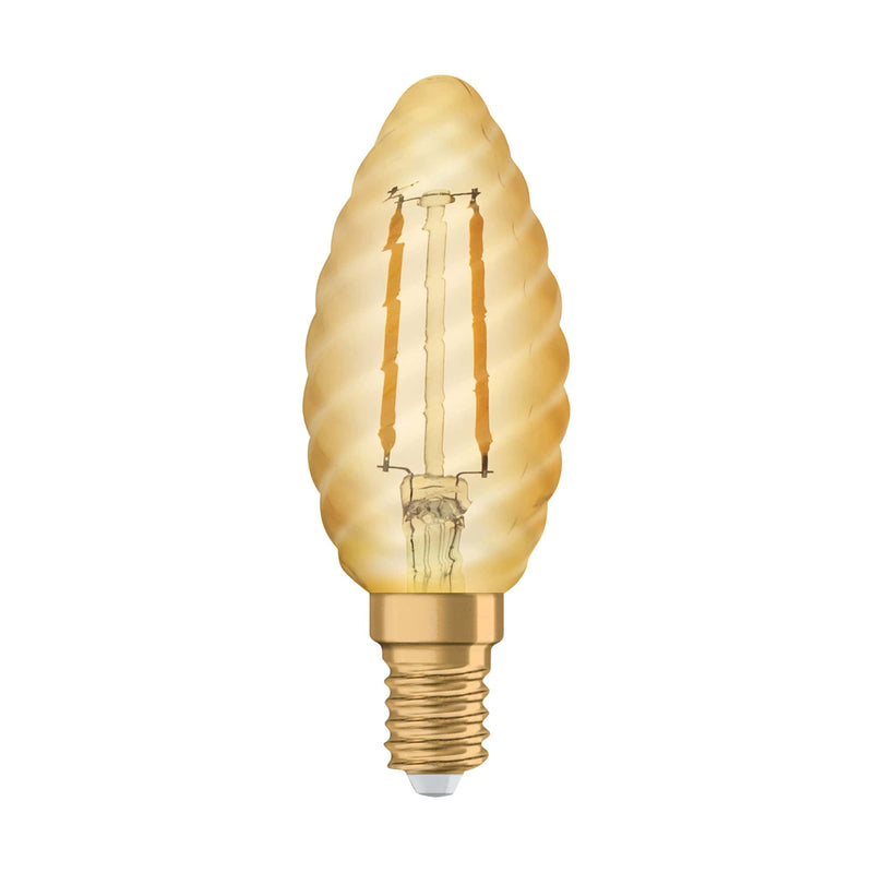Osram 1.4W Vintage Gold LED Twisted Candle Bulb E14/SES Very Warm White - 293243, Image 1 of 4