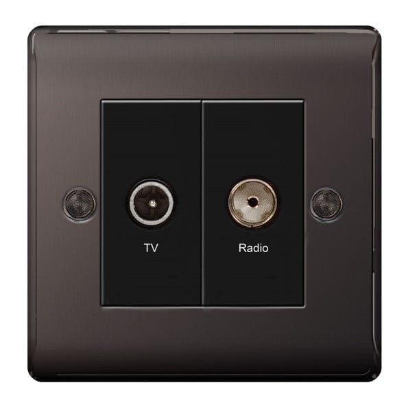 BG Nexus Metal Black Nickel Twin TV - FM Coaxial Aerial Socket with Diplexer - NBN66, Image 1 of 1