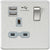 Knightsbridge Screwless 13A 1G switched socket with dual USB charger (2.4A) - brushed chrome with grey insert - SFR9124BCG