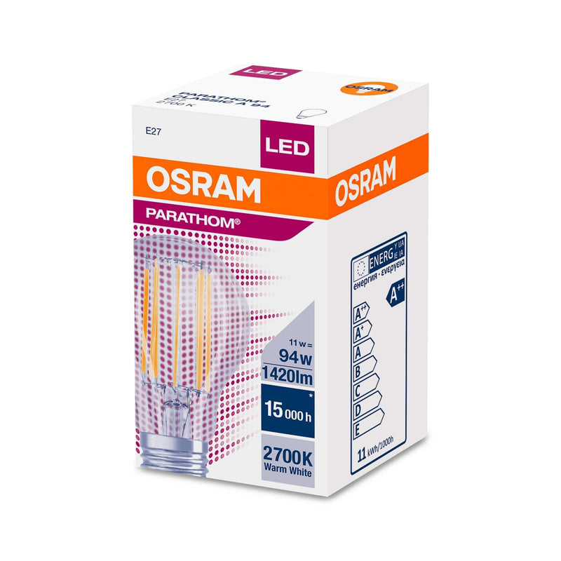 Osram 11W Parathom Clear LED Globe Bulb GLS ES/E27 Very Warm White - 287228-438538
