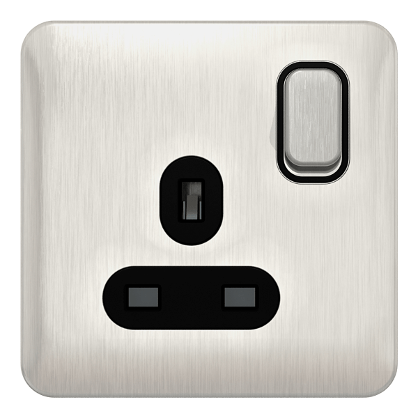 Schneider LSD 1G 13A Switched Socket Black Insert - Stainless Steel - GGBL3010BSS, Image 1 of 1