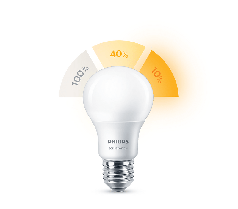 Philips Scene Switch 8W ES/E27 GLS 3 Step Dimmable Very Warm White - 58884W, Image 1 of 1